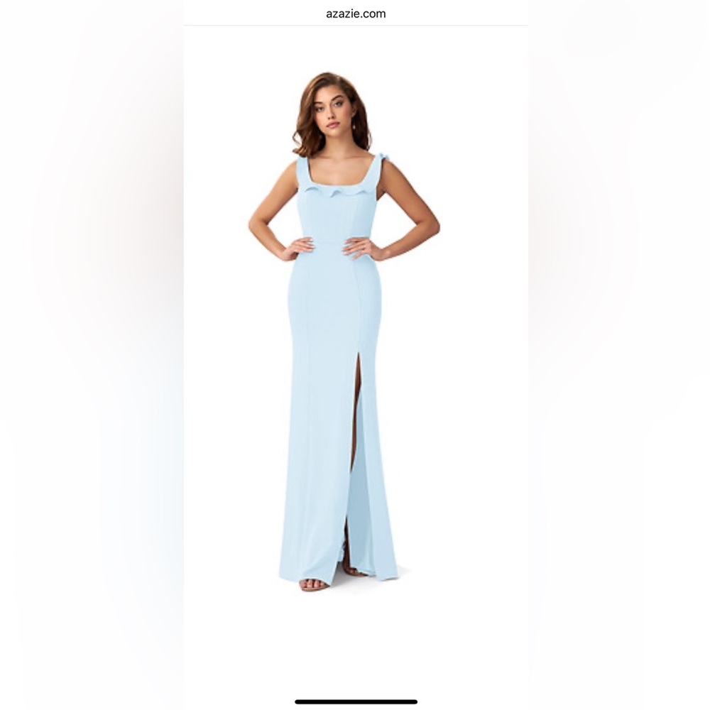 Azazie blue dress with slit